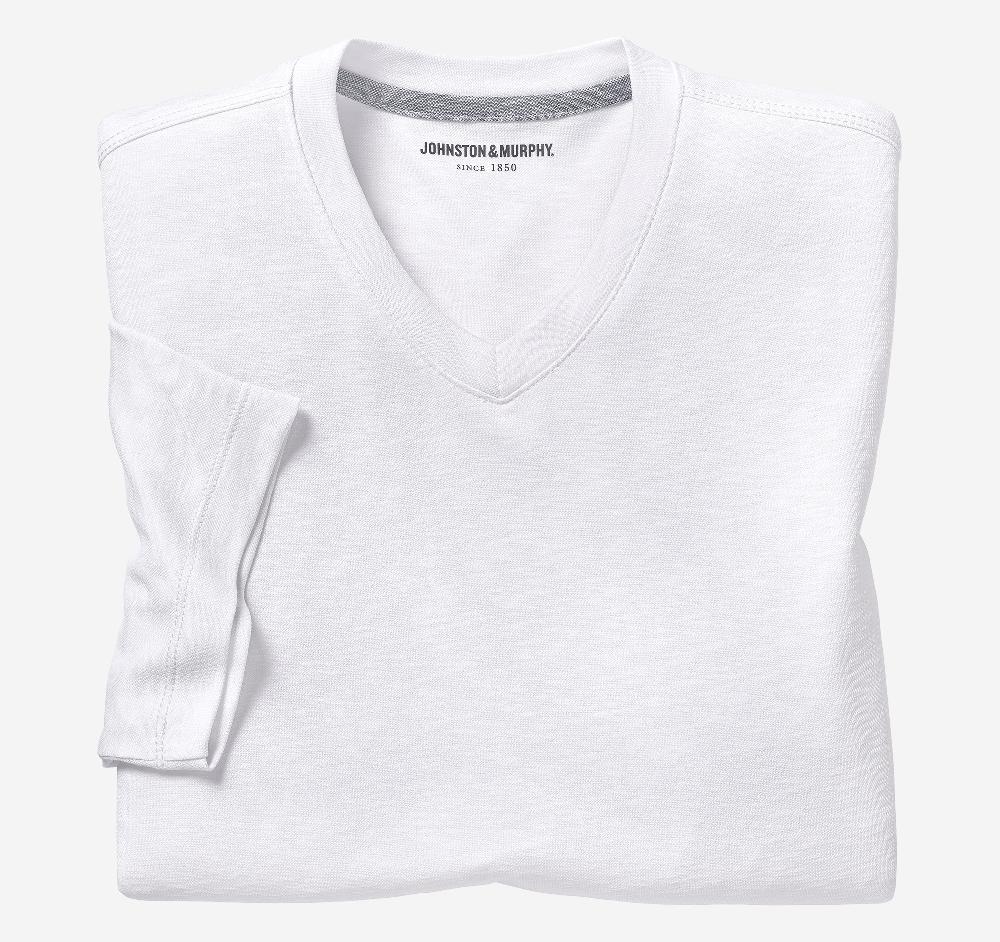 johnston & murphy Vintage Slub V-Neck Tee White