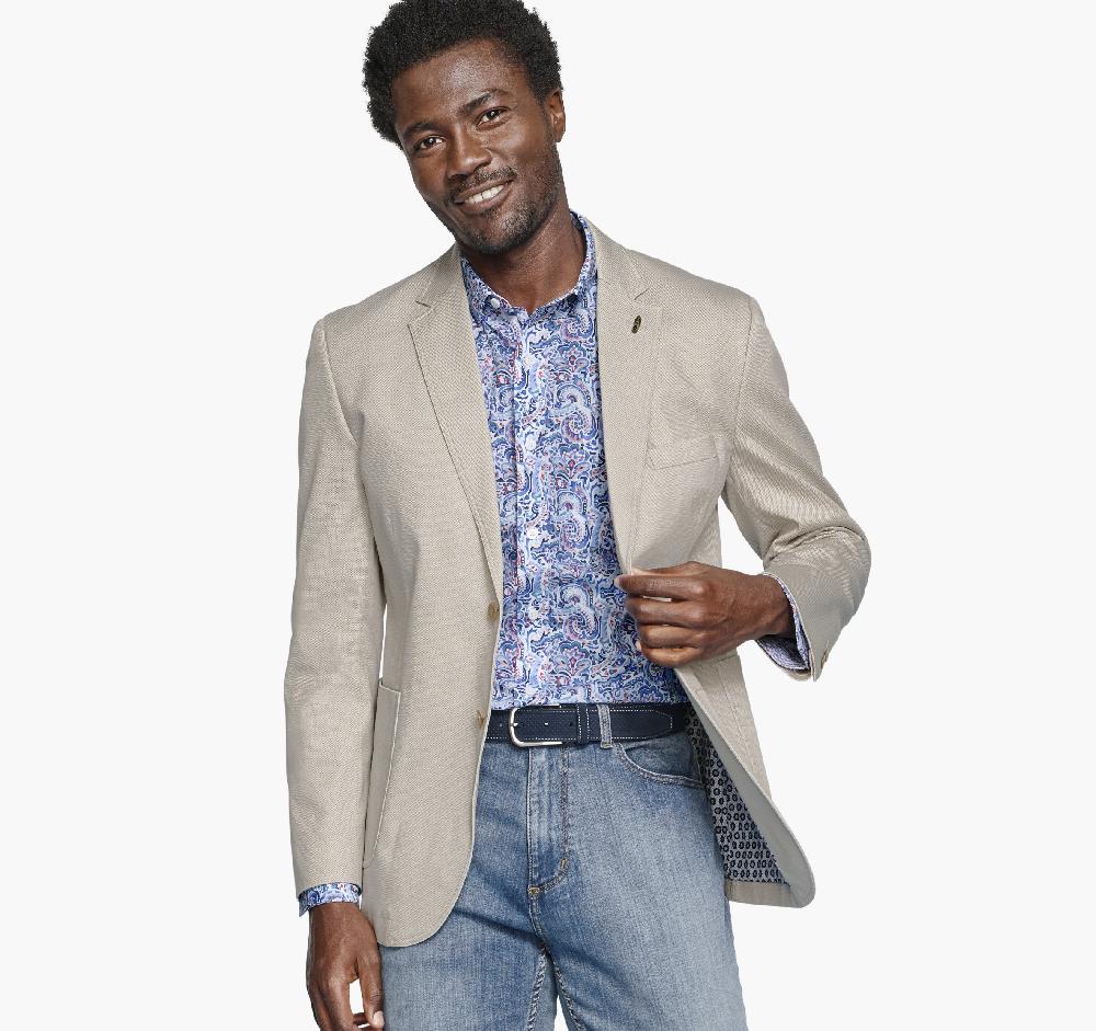 Johnston & Murphy Washed Cotton Dobby Blazer Stone