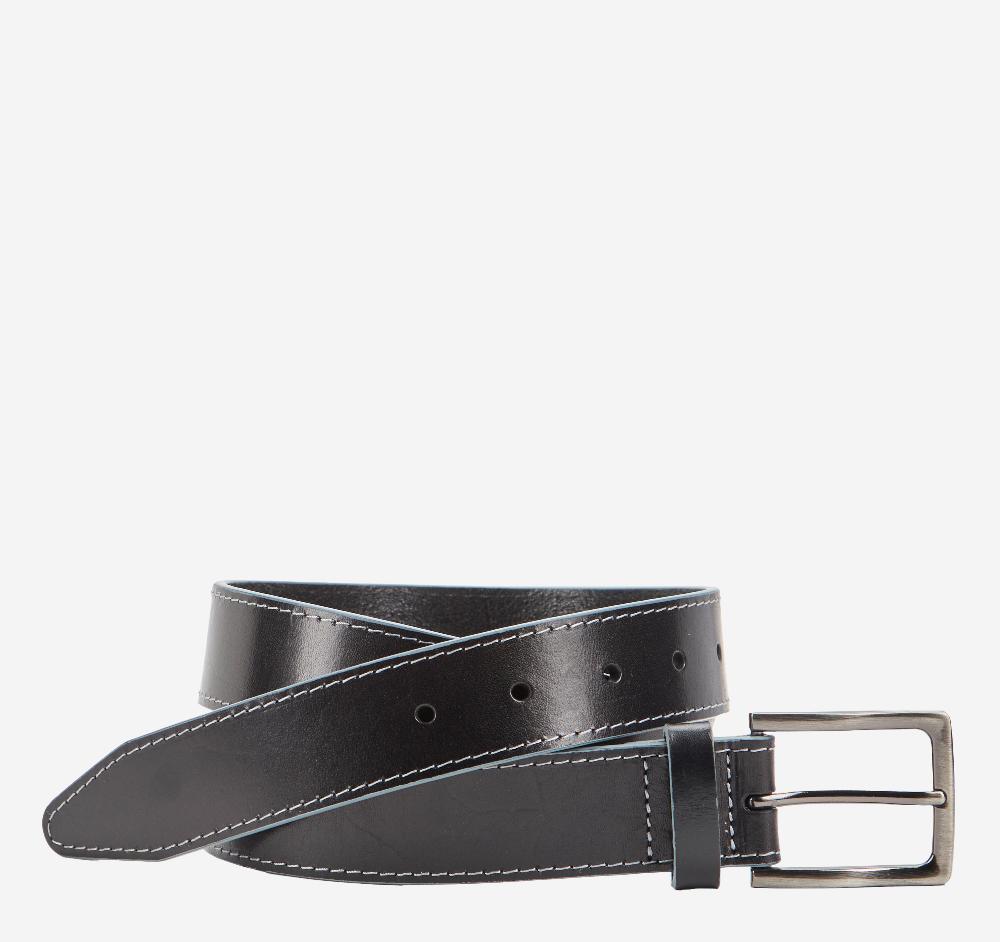johnston & murphy Waxy Gray-Edged Leather Belt Black