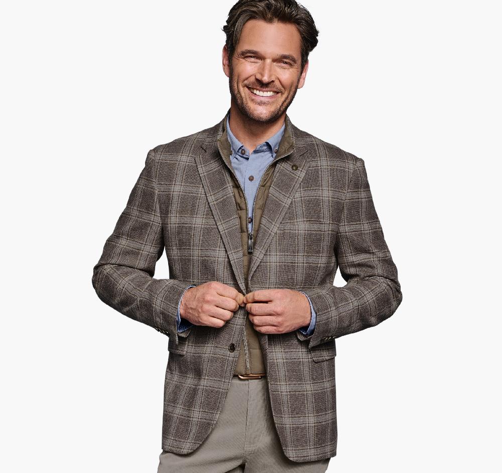 johnston & murphy Wool Bib Blazer Taupe Plaid