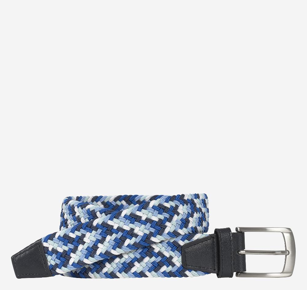 johnston & murphy Woven Stretch-Knit Belt Blue Multi