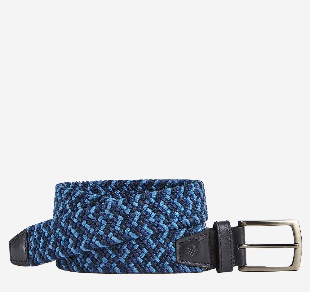 johnston & murphy Woven Stretch-Knit Belt Navy Multi