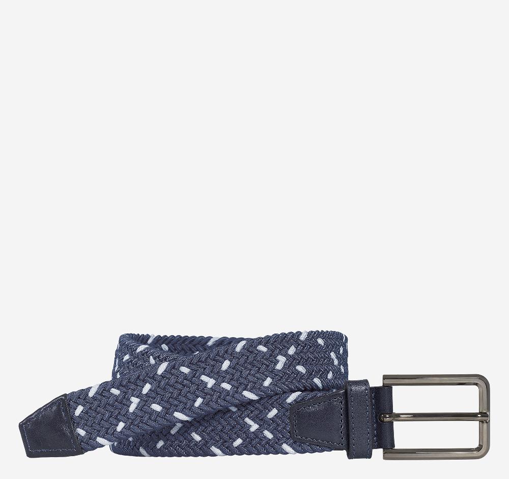 johnston & murphy Woven Stretch-Knit Belt Navy/White