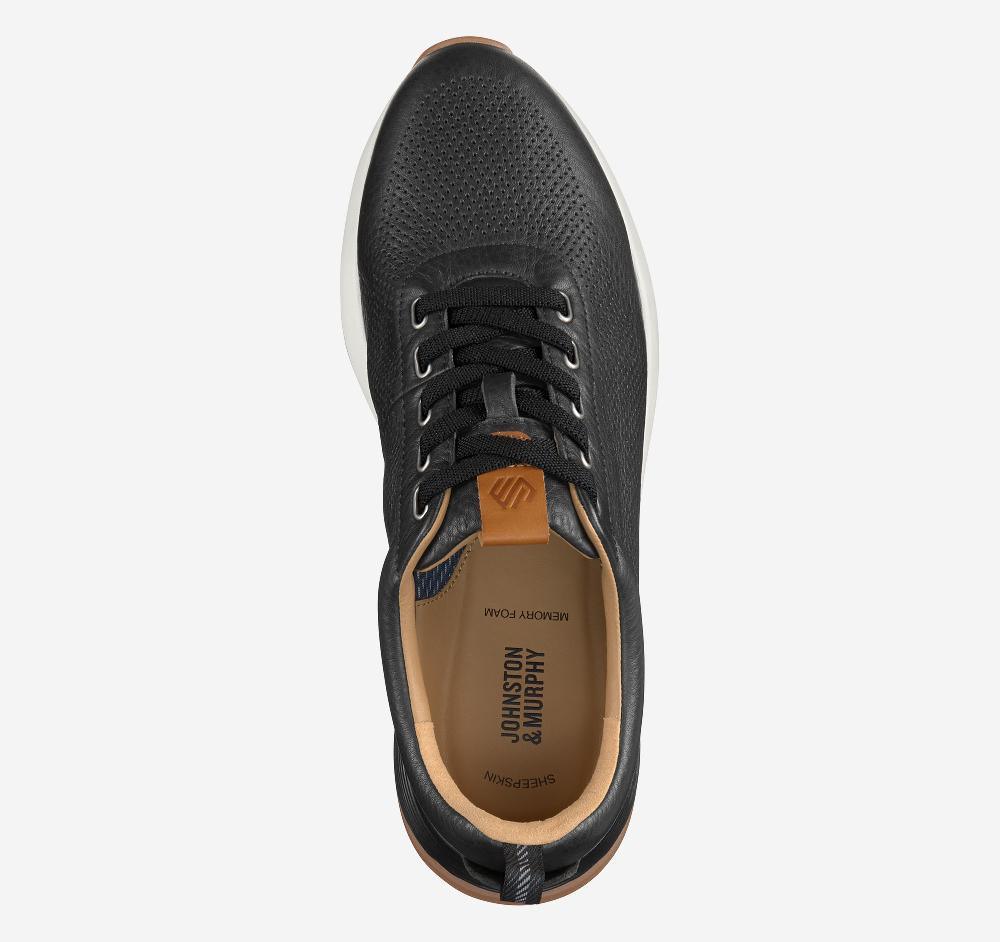 Johnston & Murphy Kinnon Perfed Jogger Black Full Grain