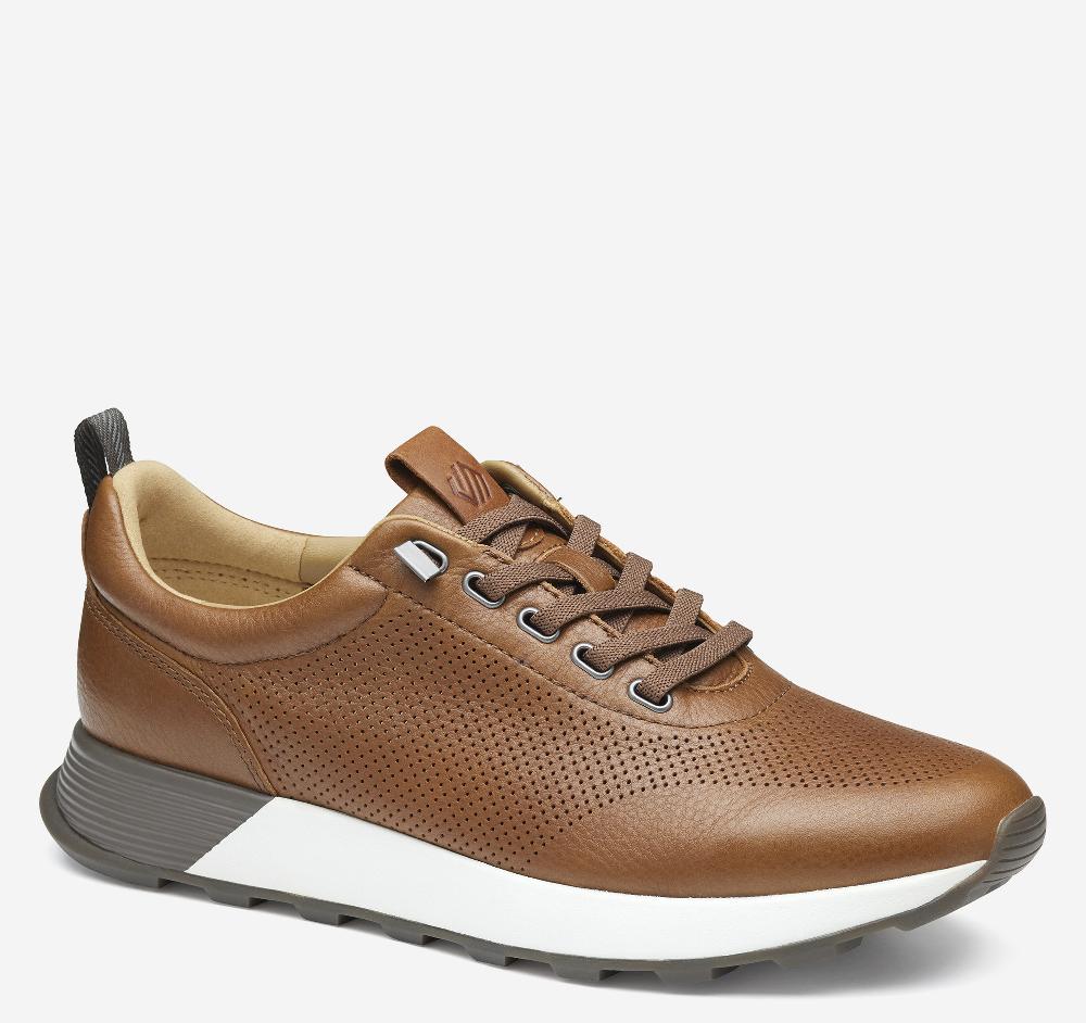 johnston & murphy Kinnon Perfed Jogger Dark Tan Full Grain