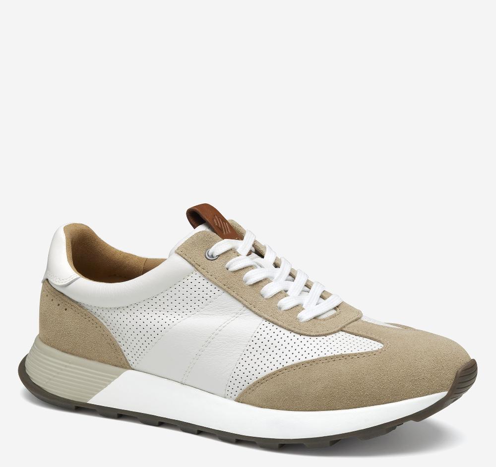 johnston & murphy Kinnon T-Toe Sand Suede/White Full Grain