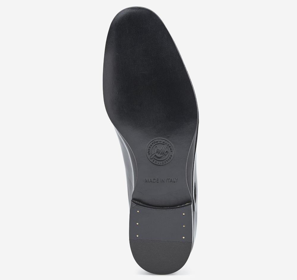 Johnston & Murphy Kinser Plain Toe Black Italian Patent Calfskin