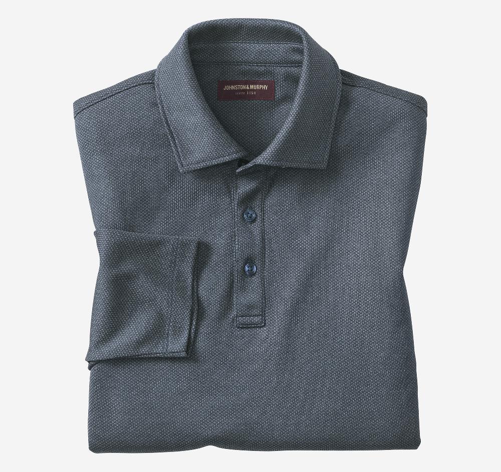 johnston & murphy Knit Jacquard Long-Sleeve Polo Blue