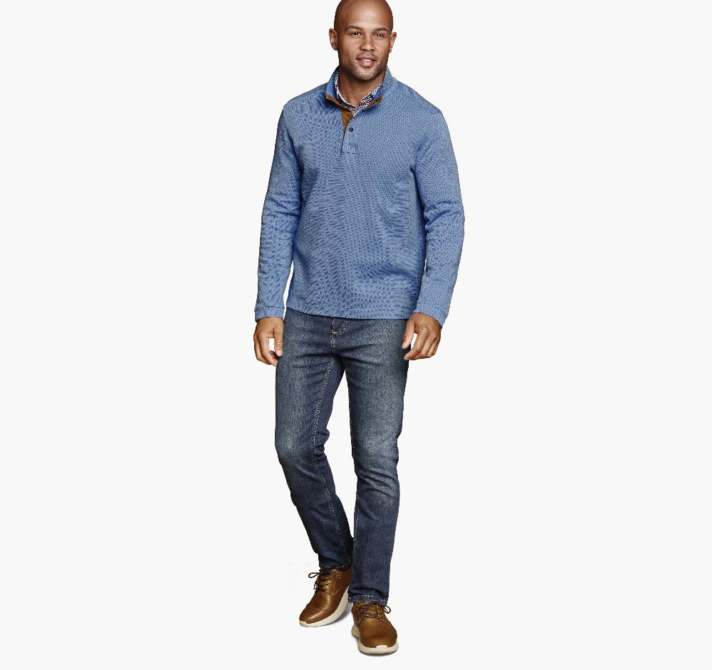 Johnston & Murphy Knit Jacquard Quarter-Snap Pullover Blue