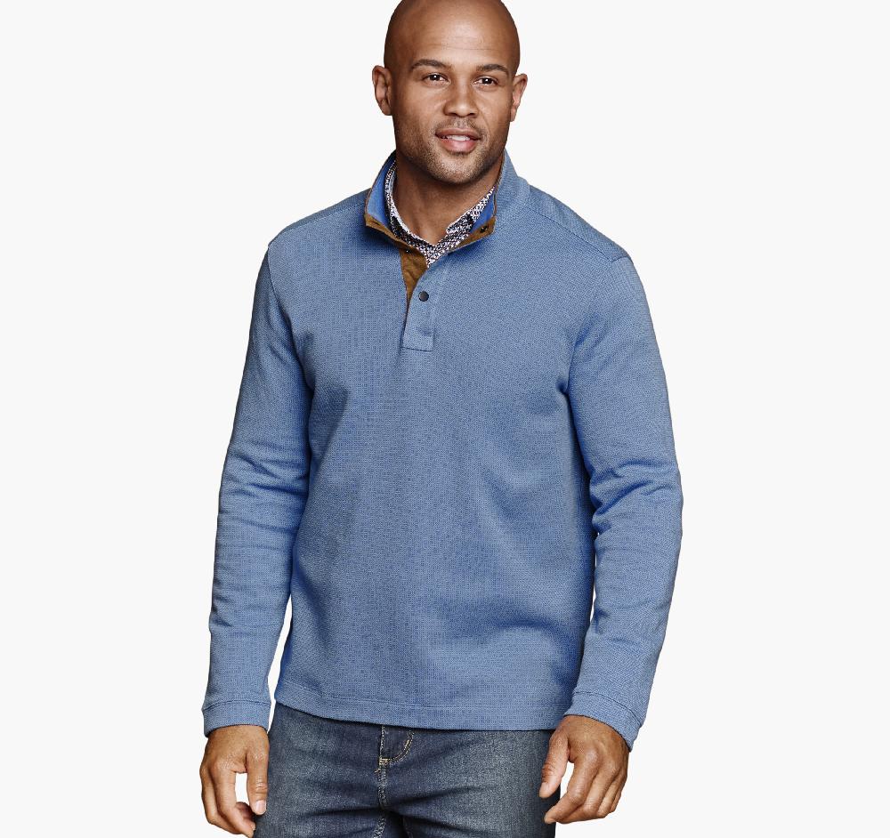 johnston & murphy Knit Jacquard Quarter-Snap Pullover Blue