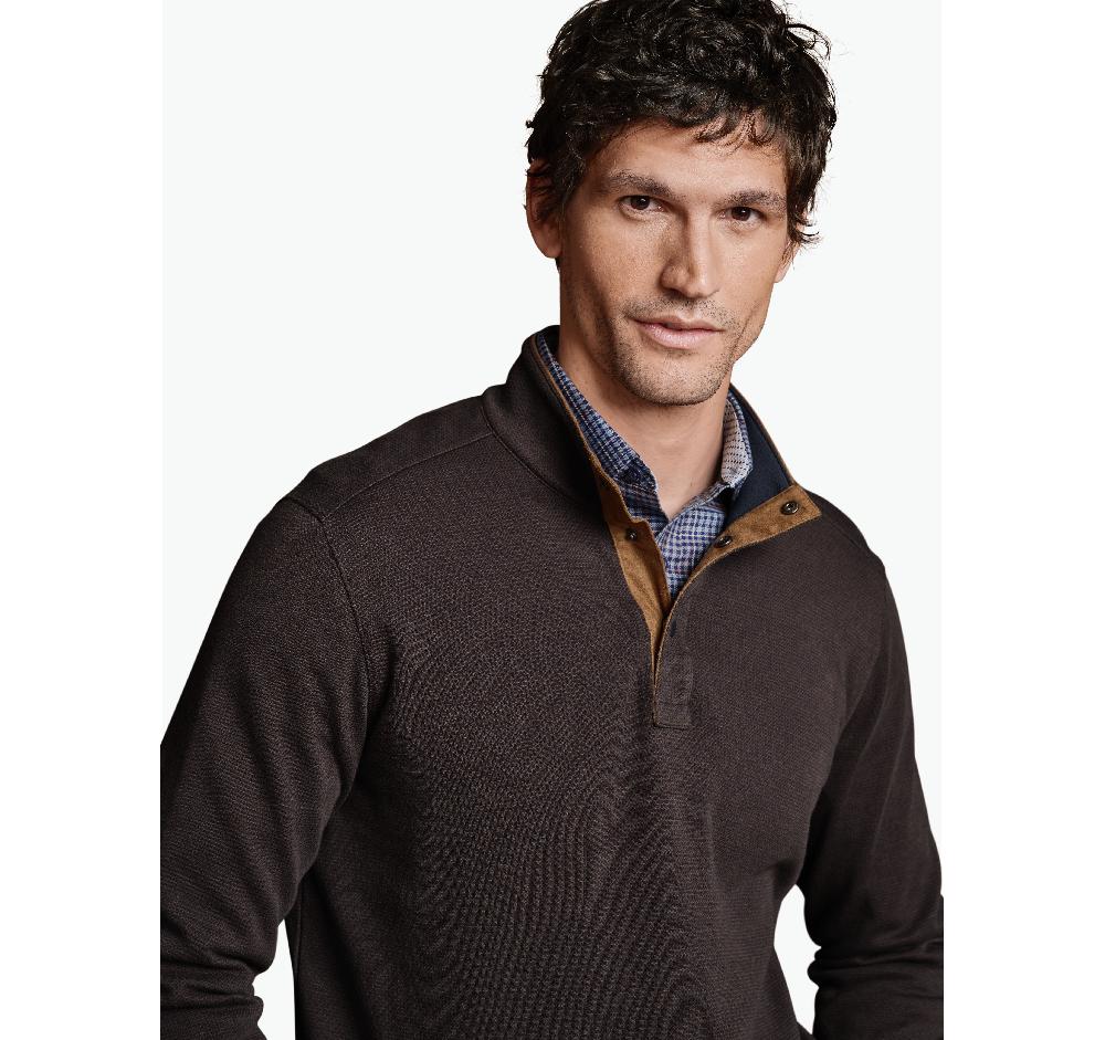 Johnston & Murphy Knit Jacquard Quarter-Snap Pullover Brown