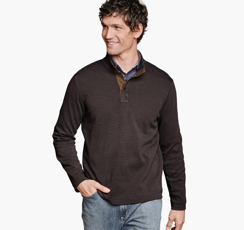 johnston & murphy Knit Jacquard Quarter-Snap Pullover Brown