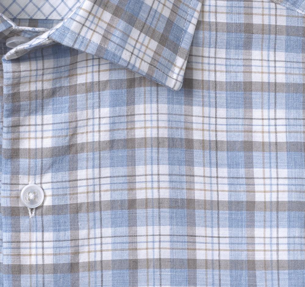 Johnston & Murphy Linen-Blend Dress Shirt Blue/Multi Outline Grid Plaid