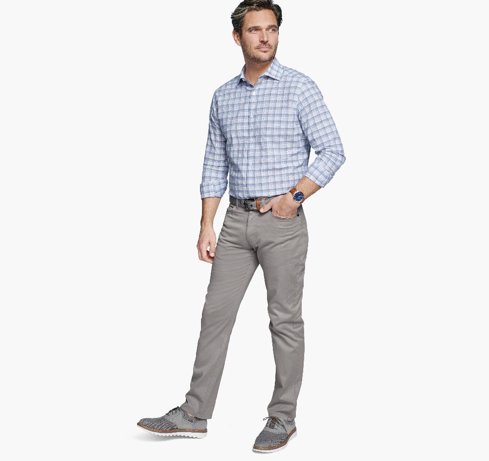 Johnston & Murphy Linen-Blend Dress Shirt Blue/Multi Outline Grid Plaid