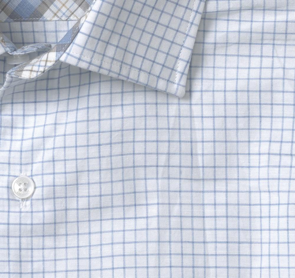 Johnston & Murphy Linen-Blend Dress Shirt White/Blue Windowpane