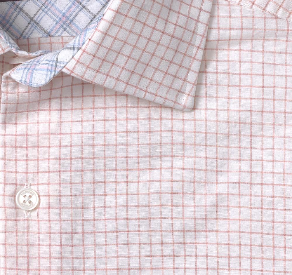 Johnston & Murphy Linen-Blend Dress Shirt White/Pink Windowpane