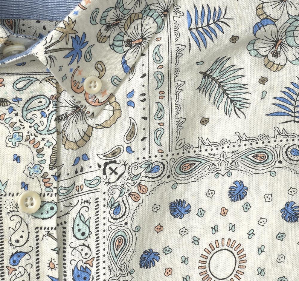 Johnston & Murphy Linen-Blend Short-Sleeve Print Shirt White/Multi Bandana