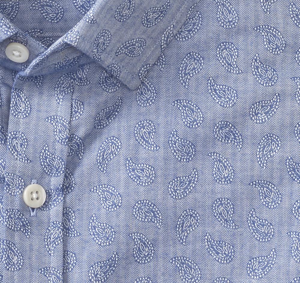 Johnston & Murphy Long-Sleeve Jacquard Shirt Blue Herringbone Paisley