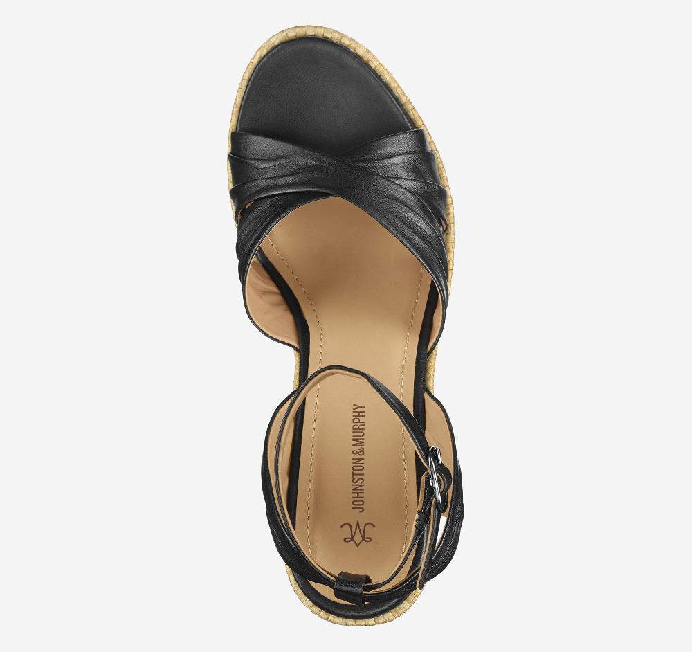 Johnston & Murphy Marcia Cross-Band Sandal Black Glove Leather