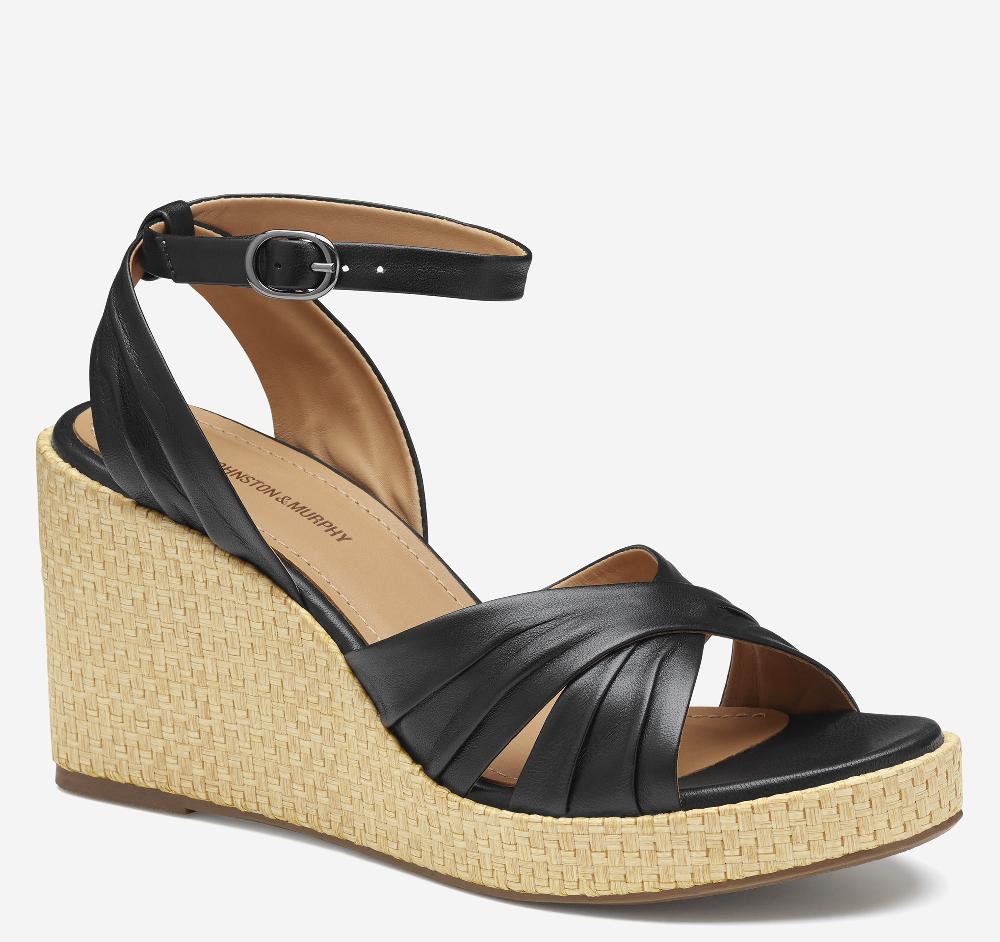 johnston & murphy Marcia Cross-Band Sandal Black Glove Leather