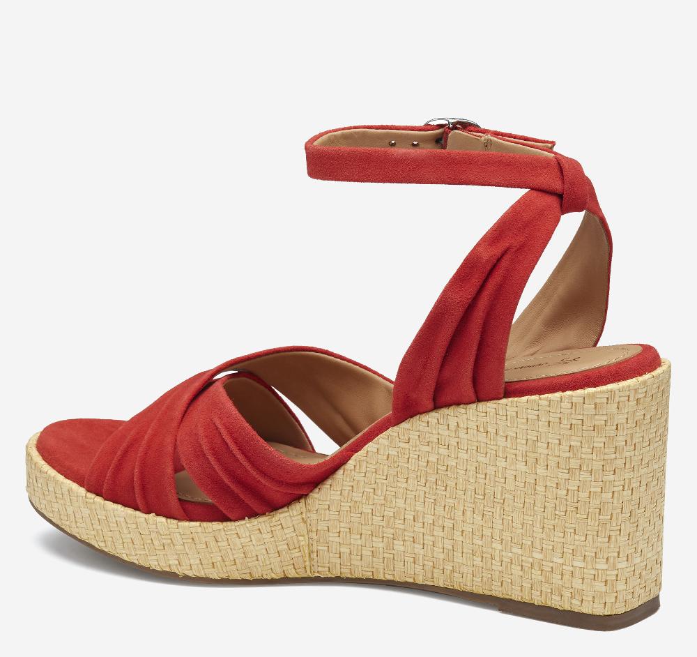 Johnston & Murphy Marcia Cross-Band Sandal Red Kid Suede