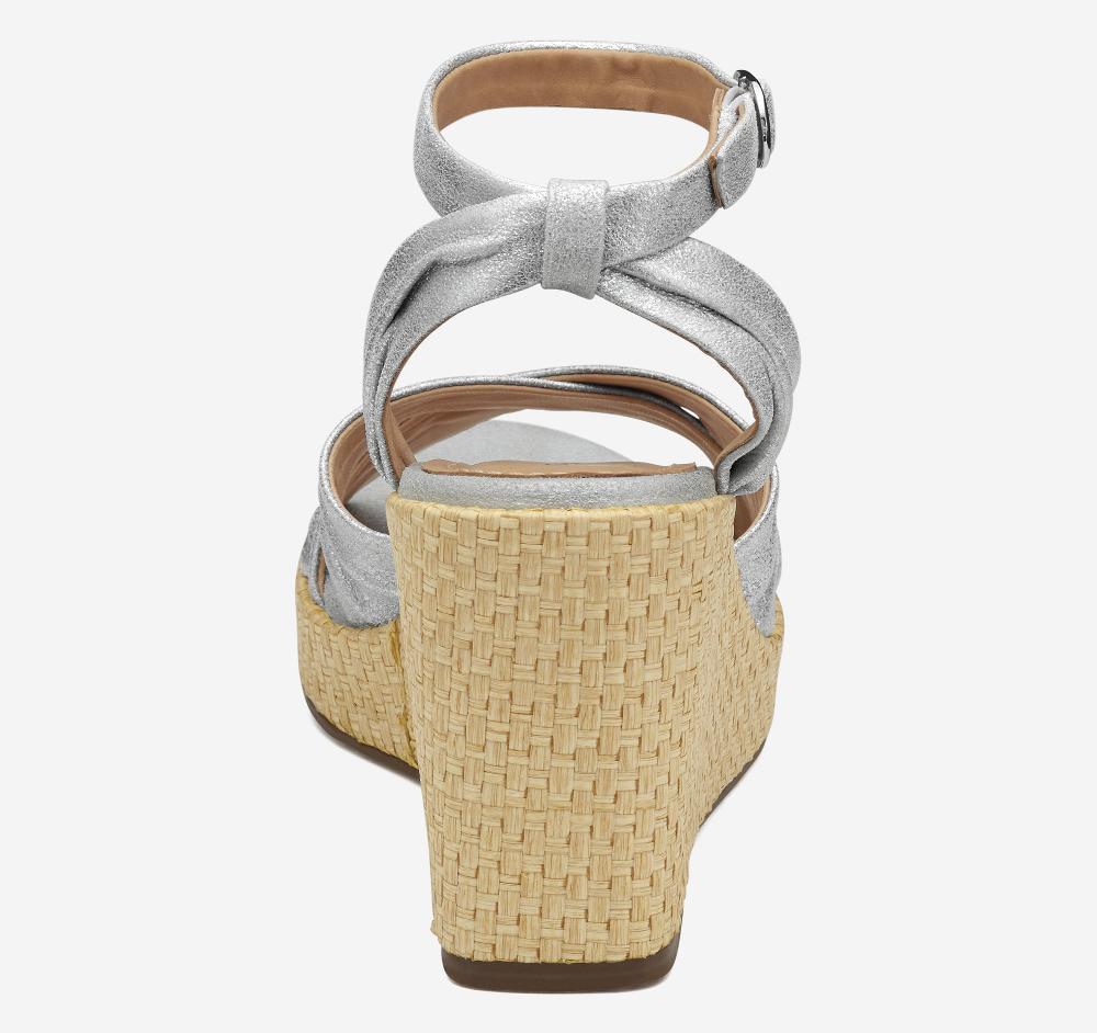 Johnston & Murphy Marcia Cross-Band Sandal Silver Metallic Kid Suede