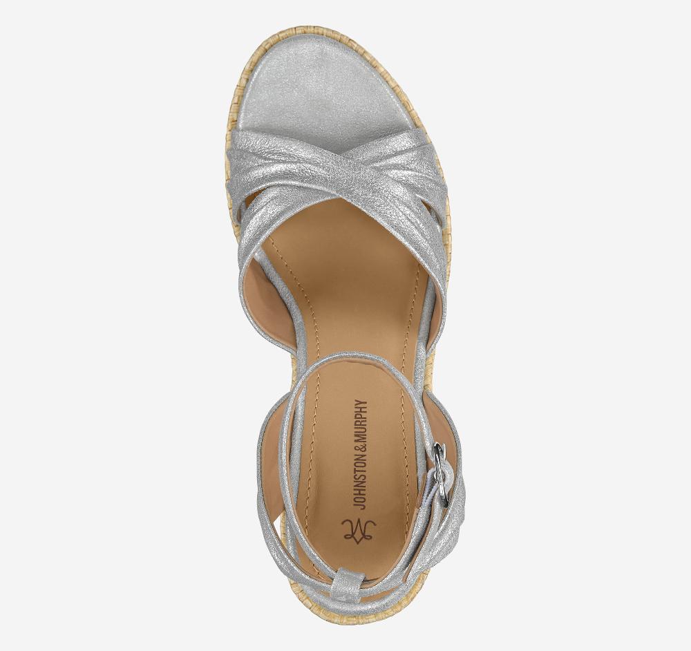 Johnston & Murphy Marcia Cross-Band Sandal Silver Metallic Kid Suede