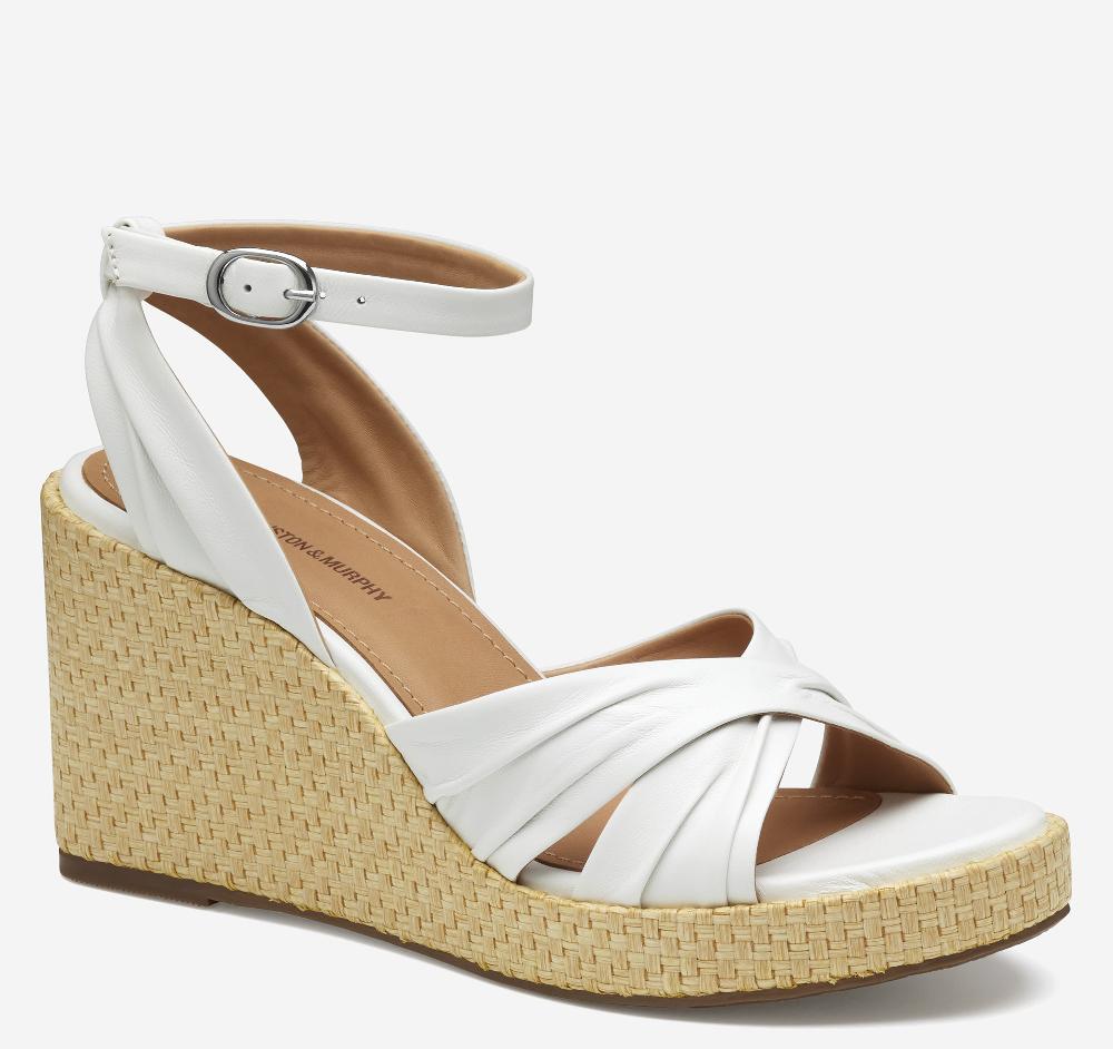 johnston & murphy Marcia Cross-Band Sandal White Glove Leather