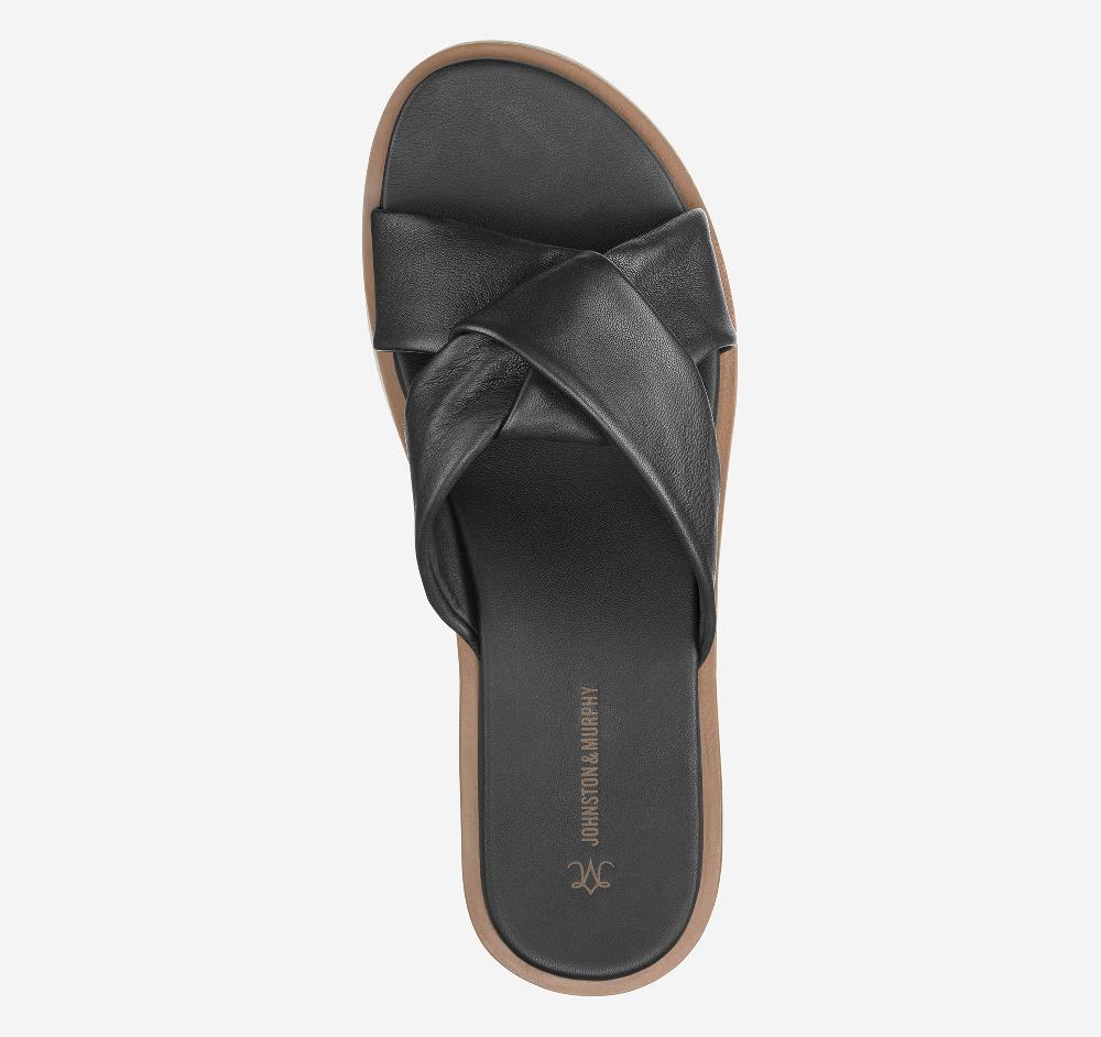Johnston & Murphy Mitzi Knotted Slide Black Glove Leather