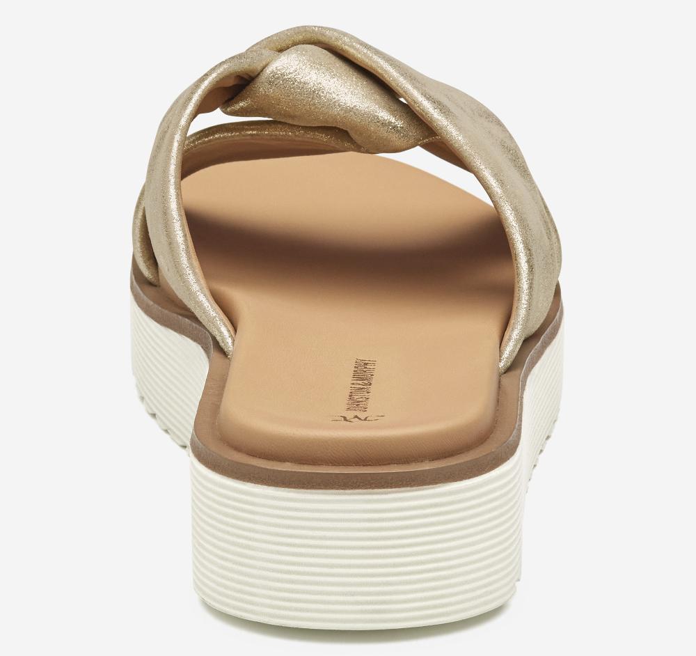 Johnston & Murphy Mitzi Knotted Slide Champagne Metallic Kid Suede