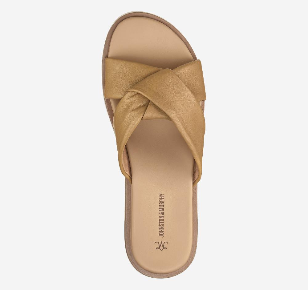 Johnston & Murphy Mitzi Knotted Slide Tan Glove Leather