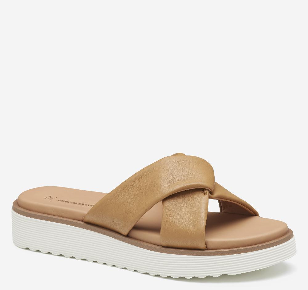 johnston & murphy Mitzi Knotted Slide Tan Glove Leather