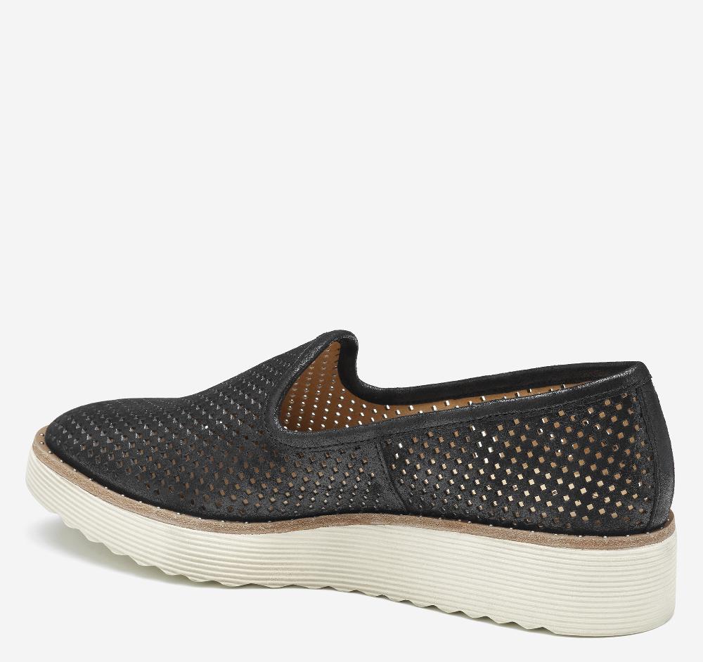 Johnston & Murphy Mitzi Perfed Venetian Black Metallic Kid Suede