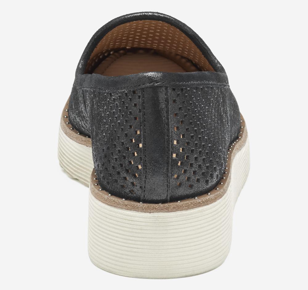 Johnston & Murphy Mitzi Perfed Venetian Black Metallic Kid Suede