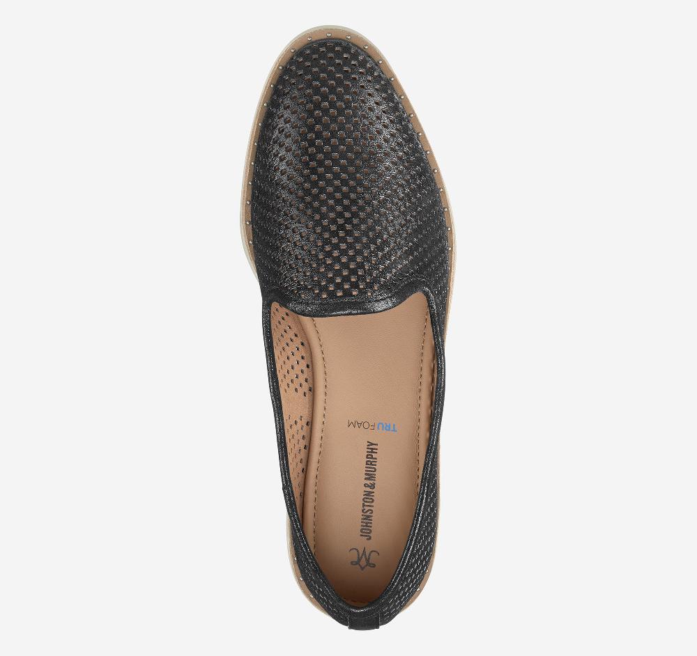 Johnston & Murphy Mitzi Perfed Venetian Black Metallic Kid Suede