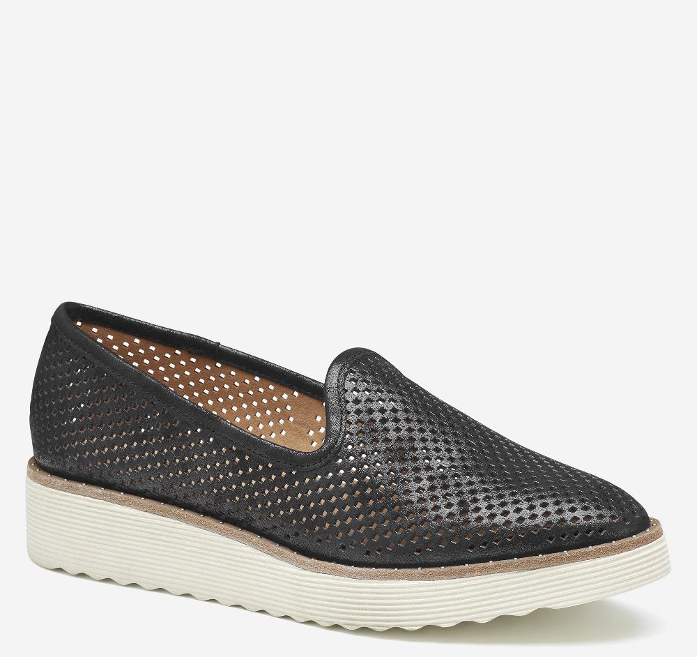 johnston & murphy Mitzi Perfed Venetian Black Metallic Kid Suede