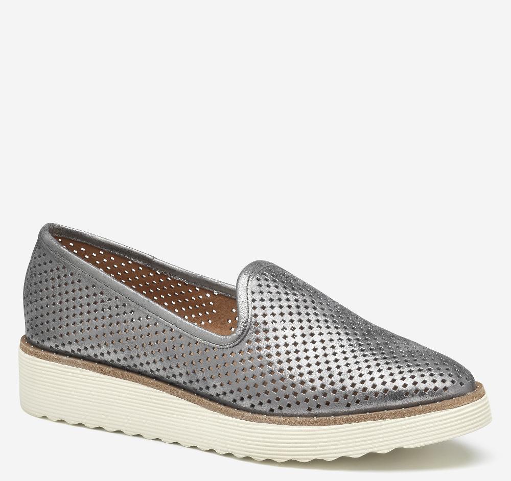 johnston & murphy Mitzi Perfed Venetian Pewter Metallic Kid Suede