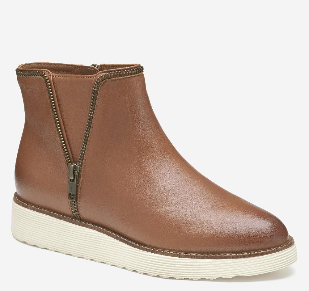 johnston & murphy Mitzi Zipper Bootie Cognac Calfskin