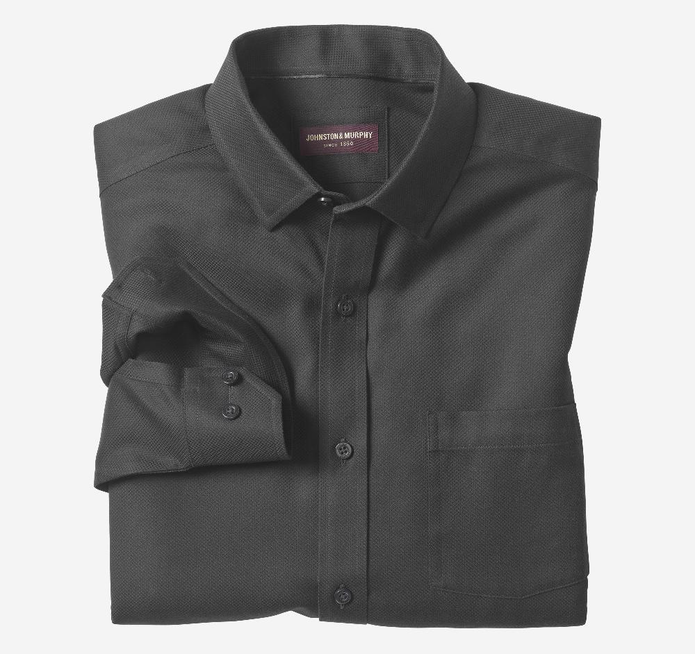 johnston & murphy Non-Iron Dress Shirt Black Solid Birdseye