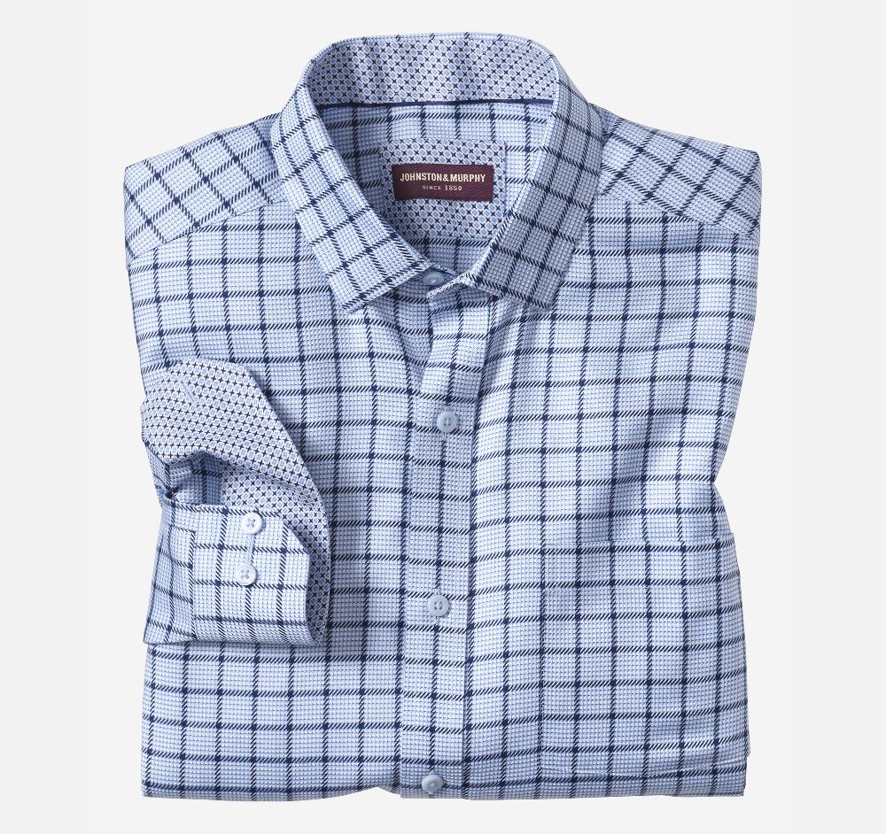 johnston & murphy Non-Iron Dress Shirt Blue Angled Neat Windowpane