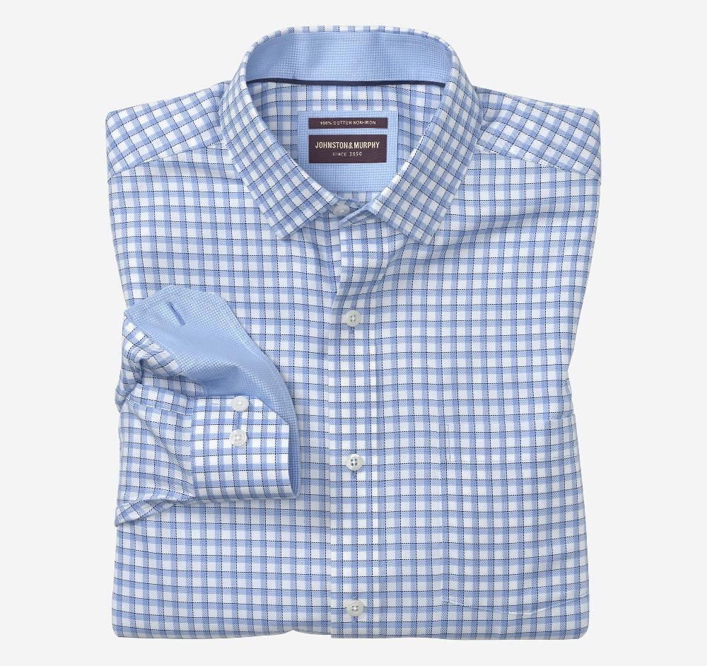 johnston & murphy Non-Iron Dress Shirt Blue/Navy Outlined Grid