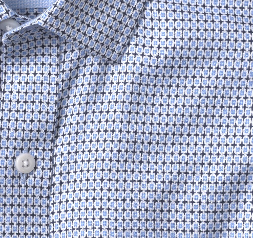 Johnston & Murphy Non-Iron Dress Shirt Blue Outlined Squares