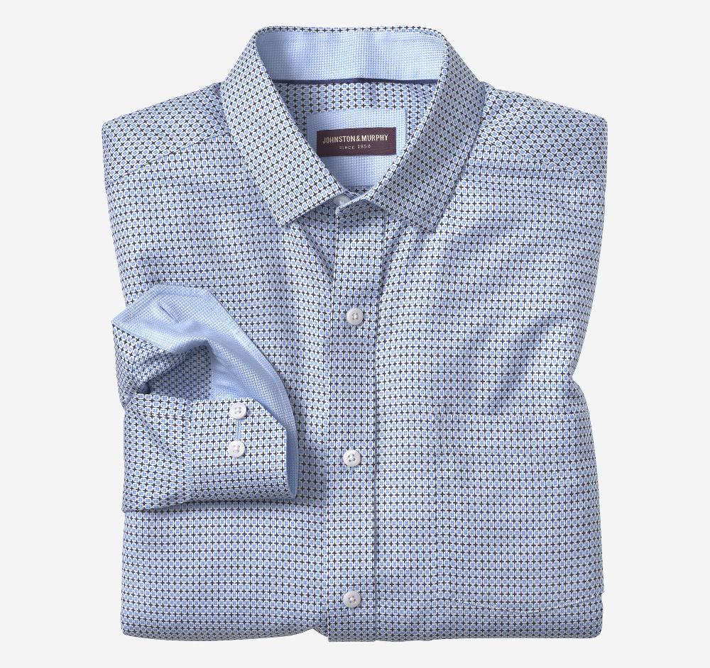 johnston & murphy Non-Iron Dress Shirt Blue Outlined Squares