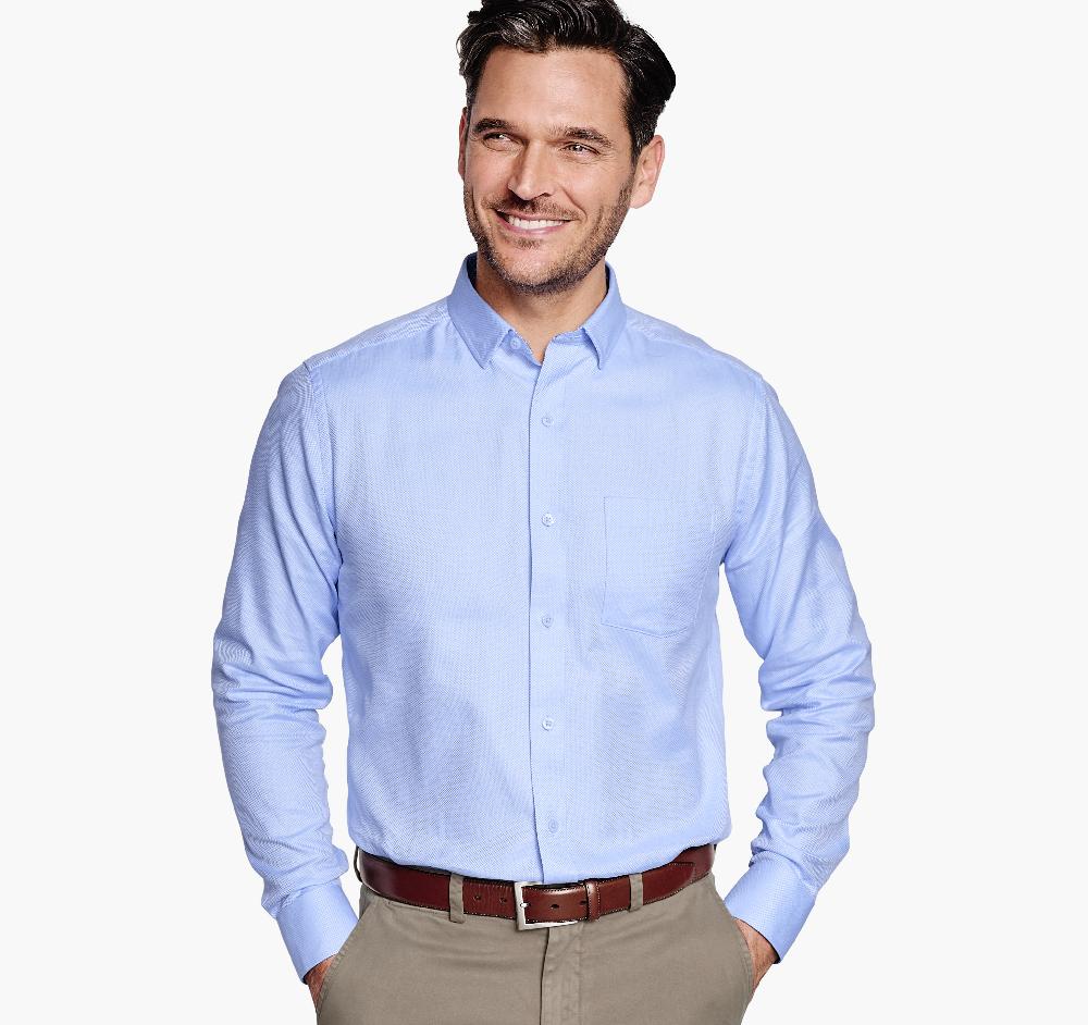 Johnston & Murphy Non-Iron Dress Shirt Blue Solid Birdseye