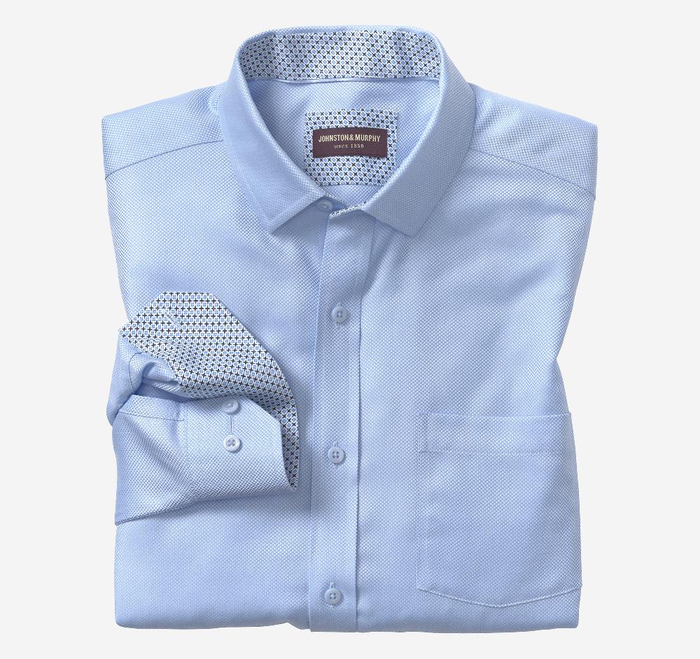 johnston & murphy Non-Iron Dress Shirt Blue Solid Birdseye