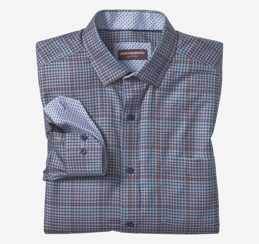 johnston & murphy Non-Iron Dress Shirt Navy Glen Plaid