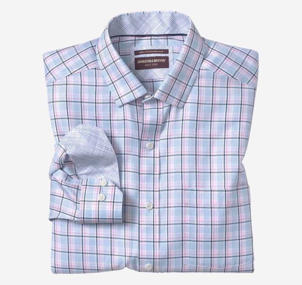 johnston & murphy Non-Iron Dress Shirt Pink/Blue Twill Plaid