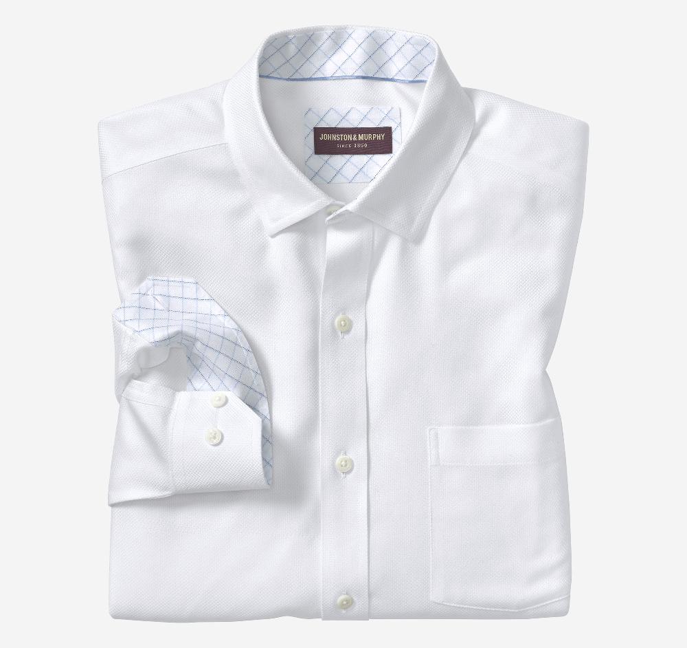 johnston & murphy Non-Iron Dress Shirt White Solid Birdseye