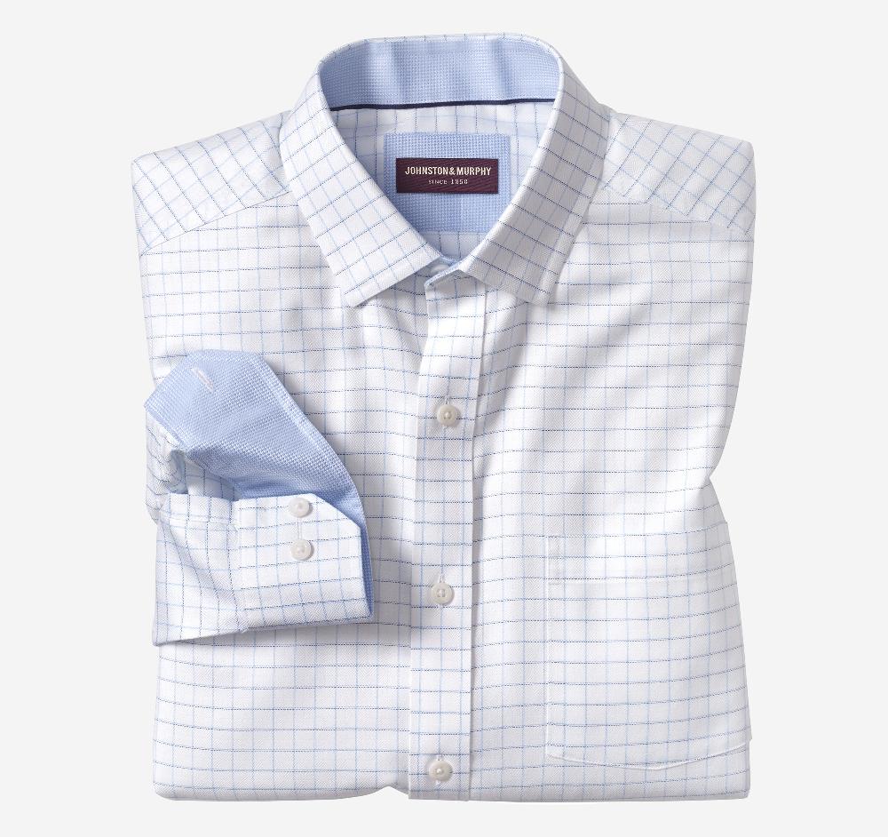 johnston & murphy Non-Iron Dress Shirt White Windowpane
