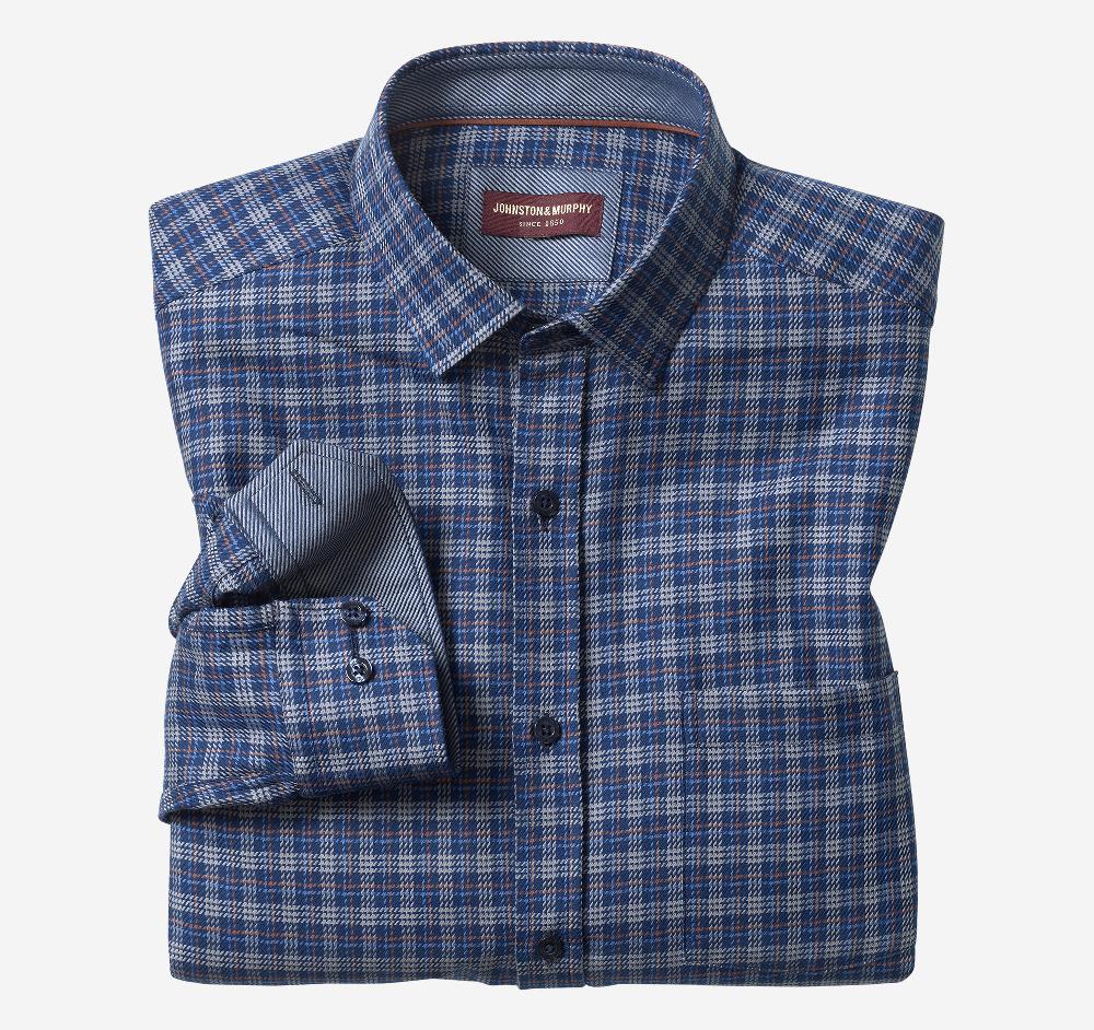 johnston & murphy Premium Cotton Shirts Navy/Gray Triple Grid